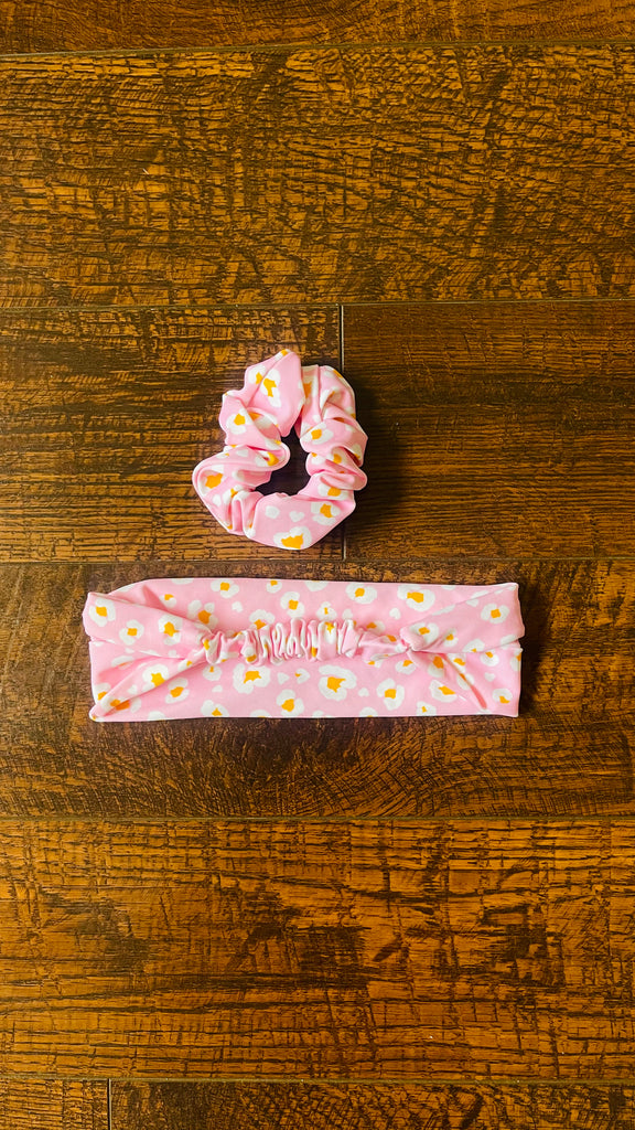 ARCHIVE SAMPLE  - SMALL - PINK LEOPARD HEADBAND + SCRUNCHIE
