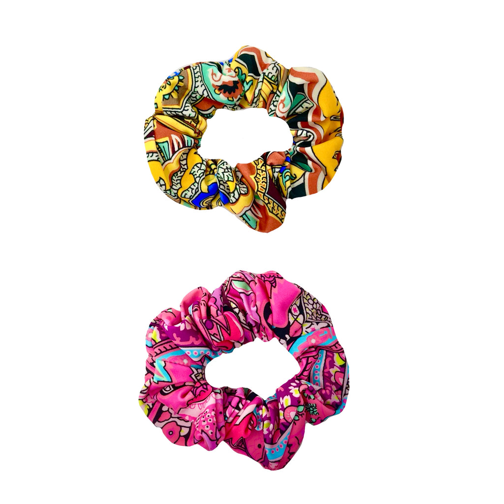 2 PACK SCRUNCHIES - LEMON + WATERMELON PAISLEY