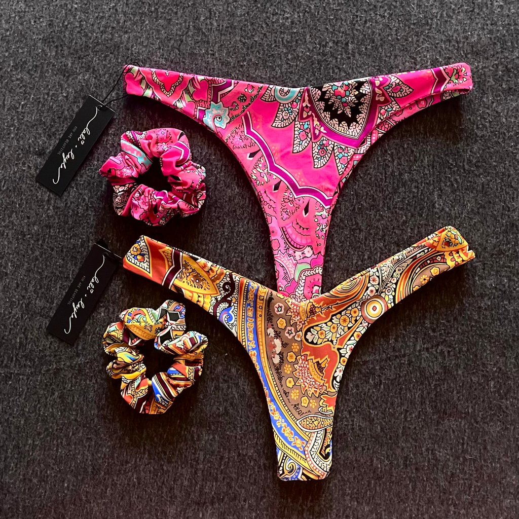 2 PACK SCRUNCHIES - LEMON + WATERMELON PAISLEY