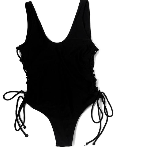 ARCHIVE SAMPLE  - SMALL - BLACK LACE UP ONESIE